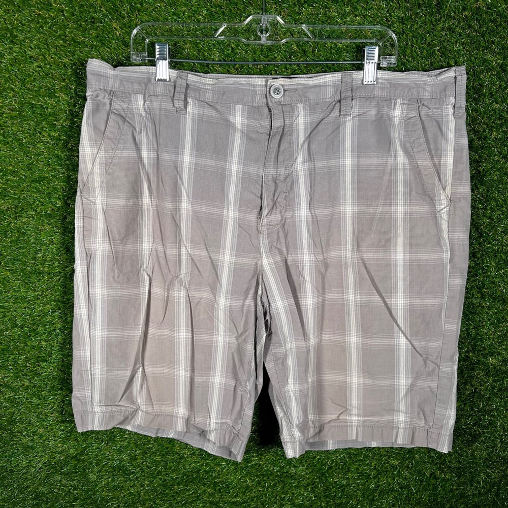 Apt. 9 Mens Grey Plaid Flat Front Cotton Shorts Size 38 Casual Summer